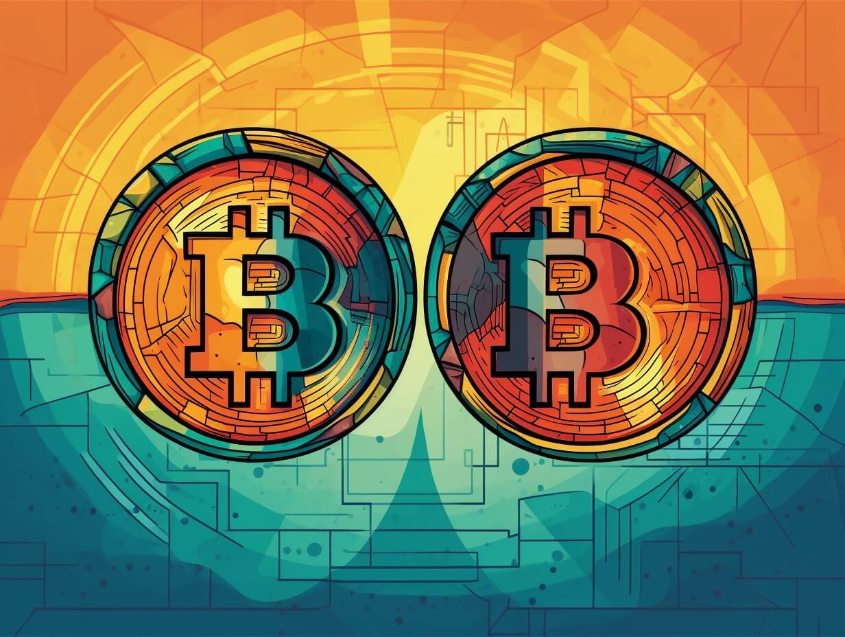 duas moedas de Bitcoin