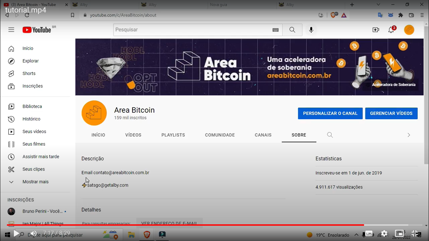 Descrição Youtube da Area Bitcoin