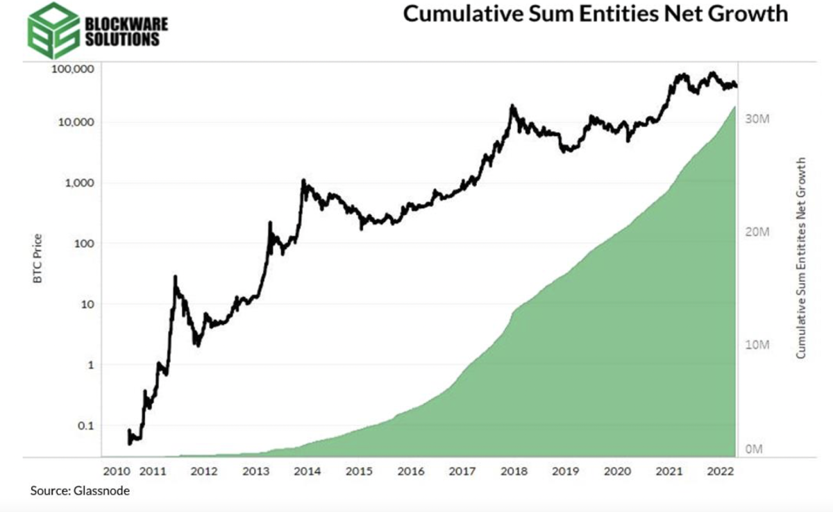 Gráfico que mostra o crescimento em aportes de Bitcoin por pessoas e corporações