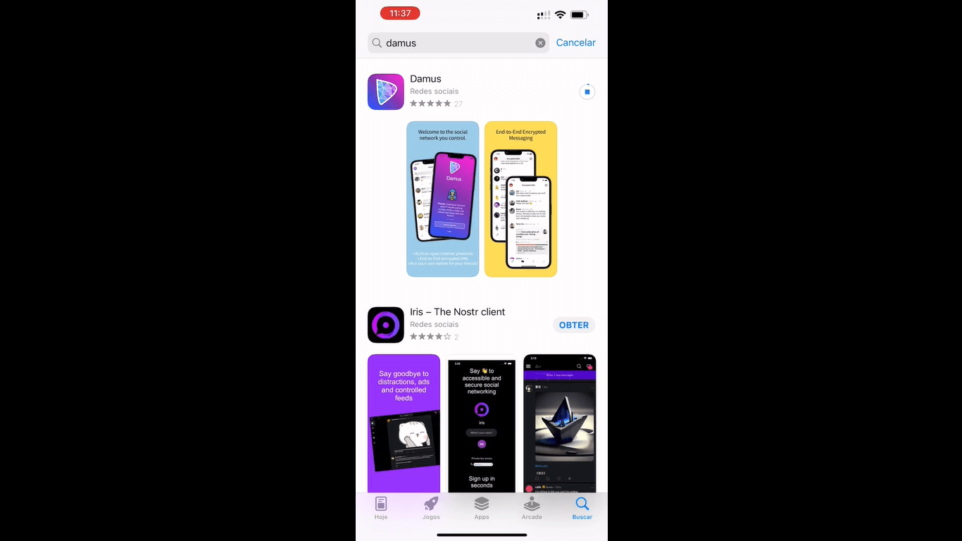 Baixe o Damus na App Store
