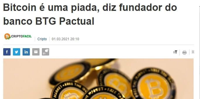 Fundador do banco BTG Pactual diz que Bitcoin é uma piada