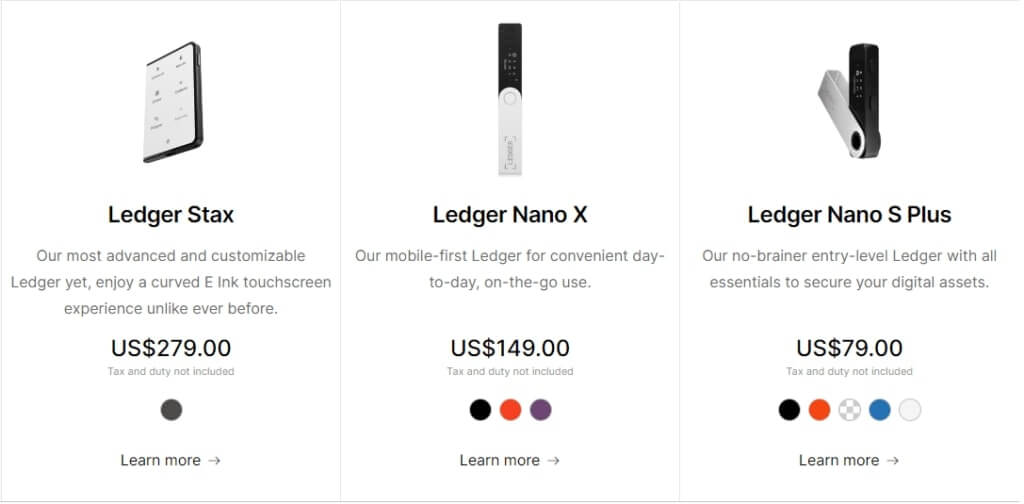 Preço da Ledger Stax, Nano X e Nano S Plus