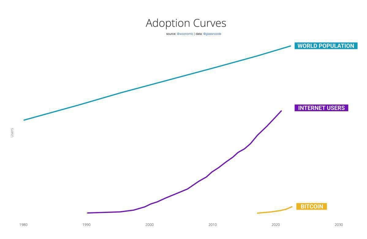 Curva de adoção do bitcoin, comparado com a internet