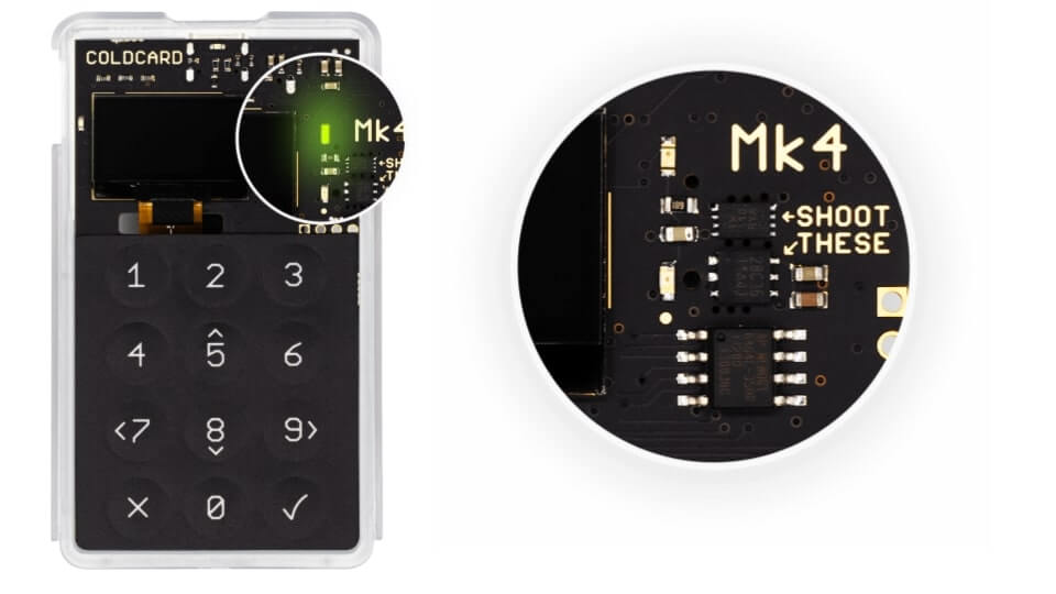 Detalhes dos controles por luz da Coinkite MK4