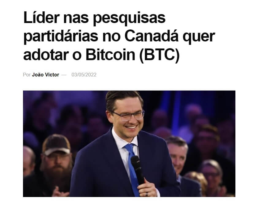 Lider nas pesquisas partidárias no Canadá quer adotar o Bitcoin (BTC)