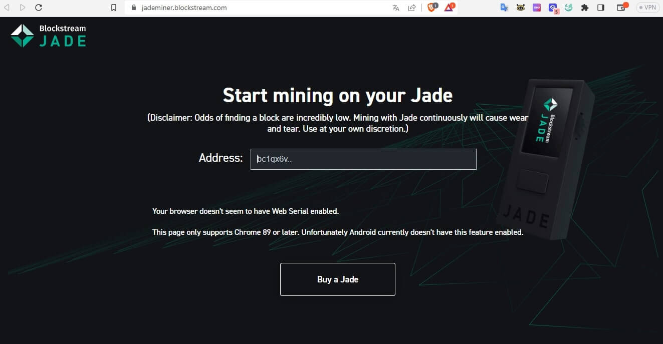 Site para minerar Bitcoin com sua Jade