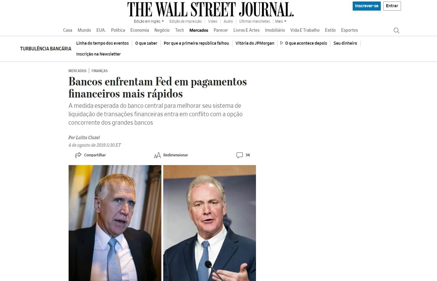Notícia do The Wall Street Journal sobre o Fed
