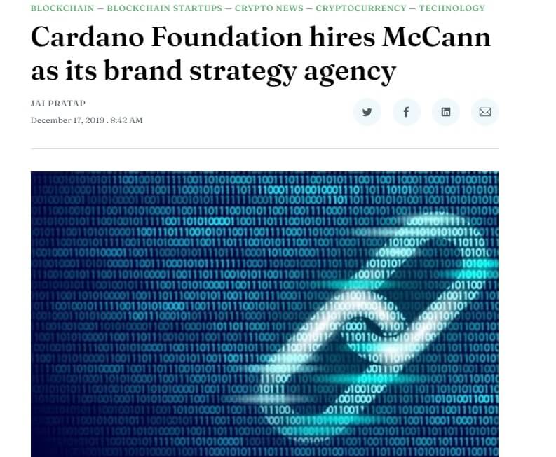Cardano Foundation contrata McCann, uma agência de Marketing
