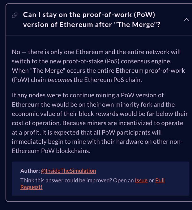 Mensagem para os mineradores de Ethereum, que deveriam atualizar para PoS, caso contrário, seriam excluídos da rede.