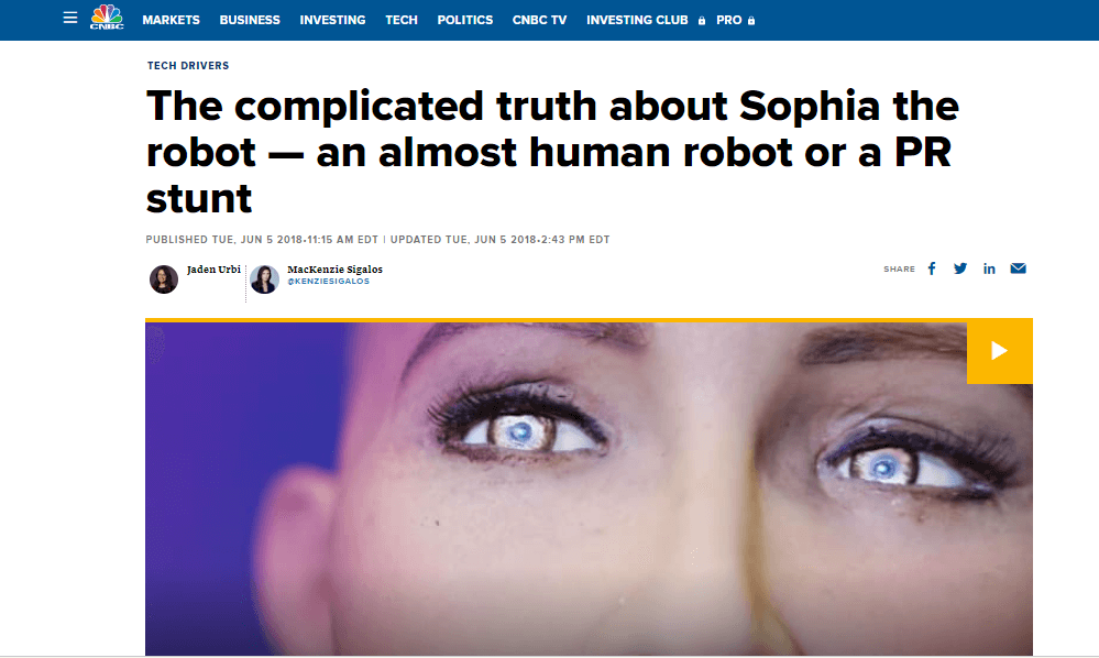 Noticia sobre a verdade do robo Sophia