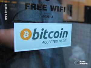 Placa "Aceitamos Bitcoin"