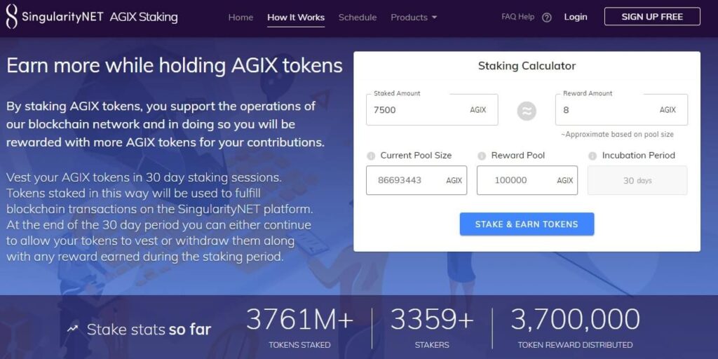 Site da SingularityNET que comprova recompensas por deixar tokens em operações DeFi