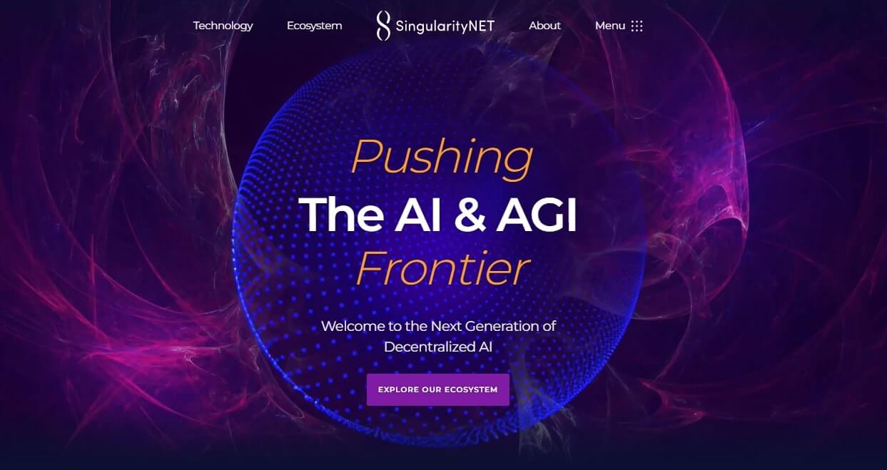 Imagem do site da SingularityNET focado para venda e publicidade