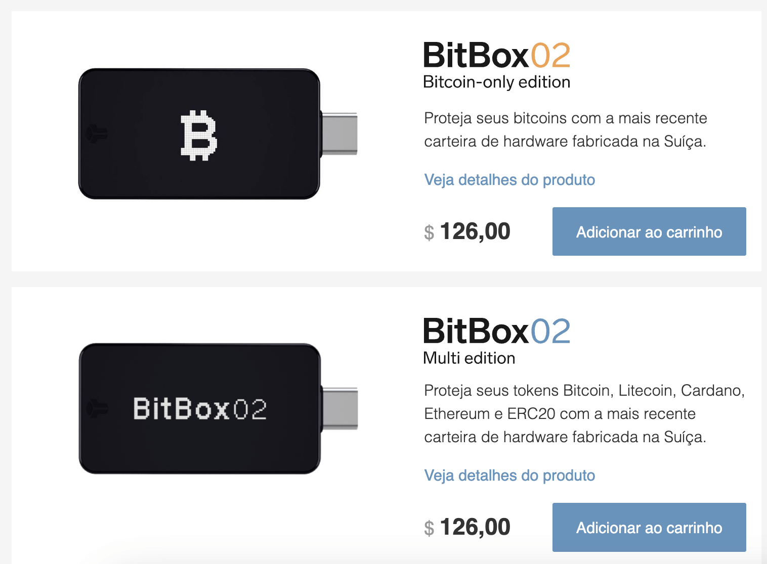 Preços da BitBox02 Bitcoin-Only e Multi Moedas