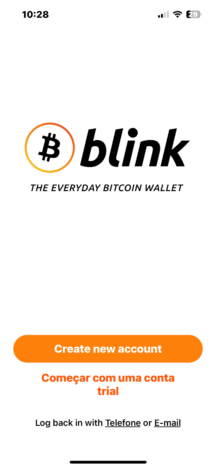 Página de login da Blink Wallet
