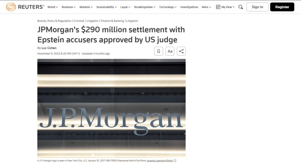 JPMorgan acordo 290 milhoes