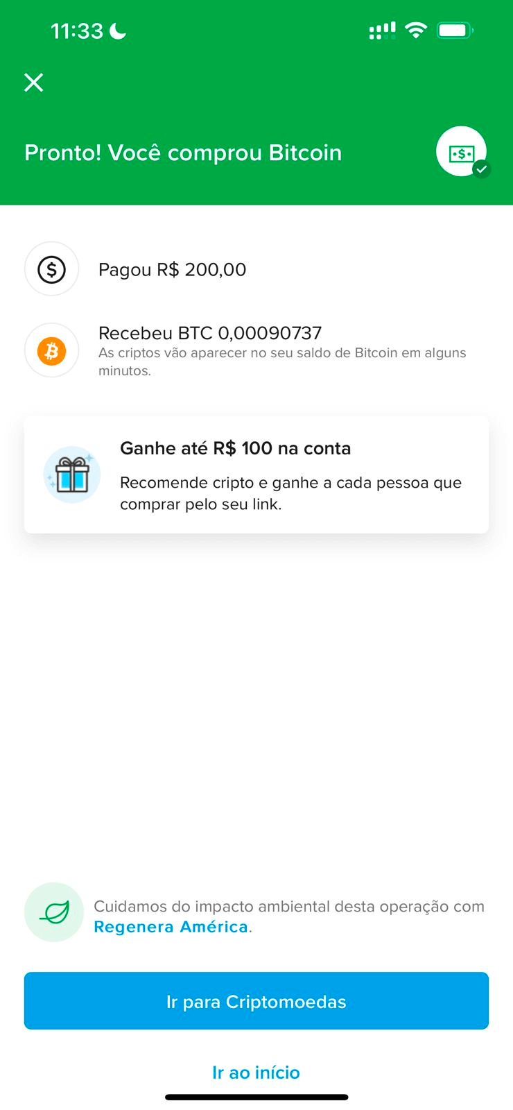 notificação de compra de Bitcoin no Mercado Pago