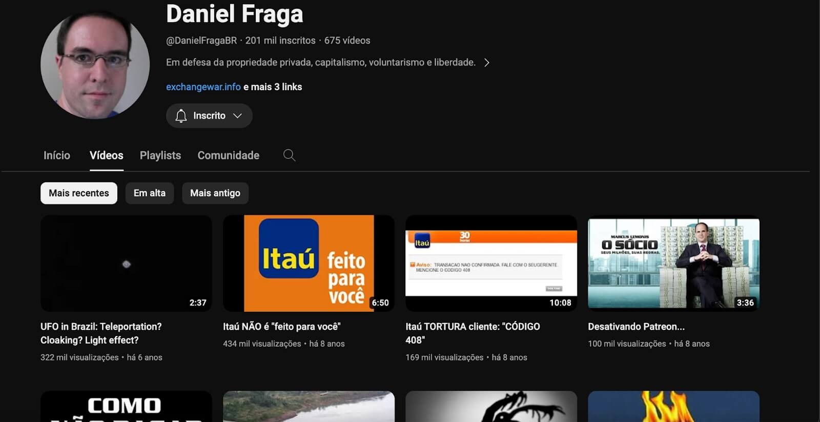 Canal do Daniel Fraga no Youtube