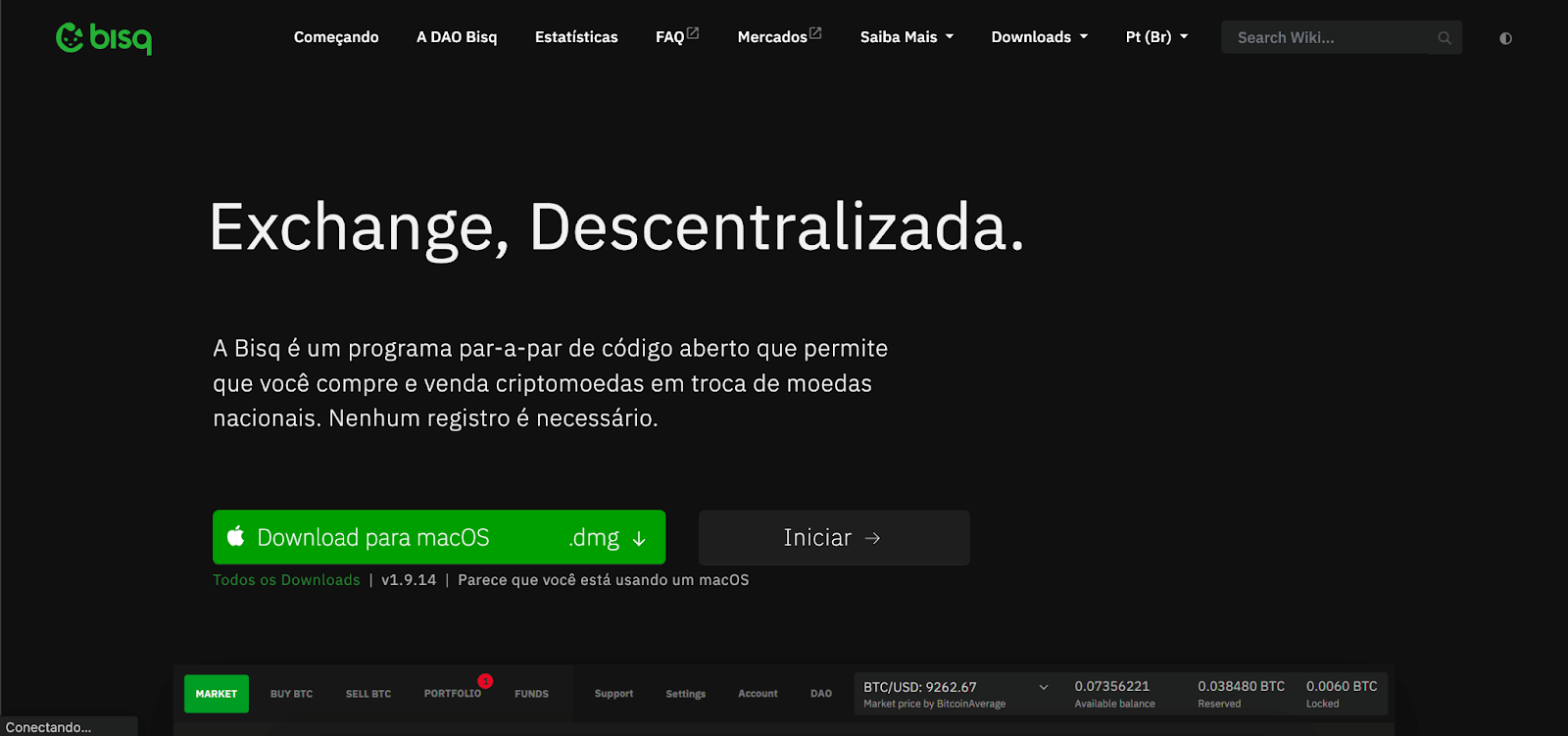 Site da exchange descentralizada Bisq