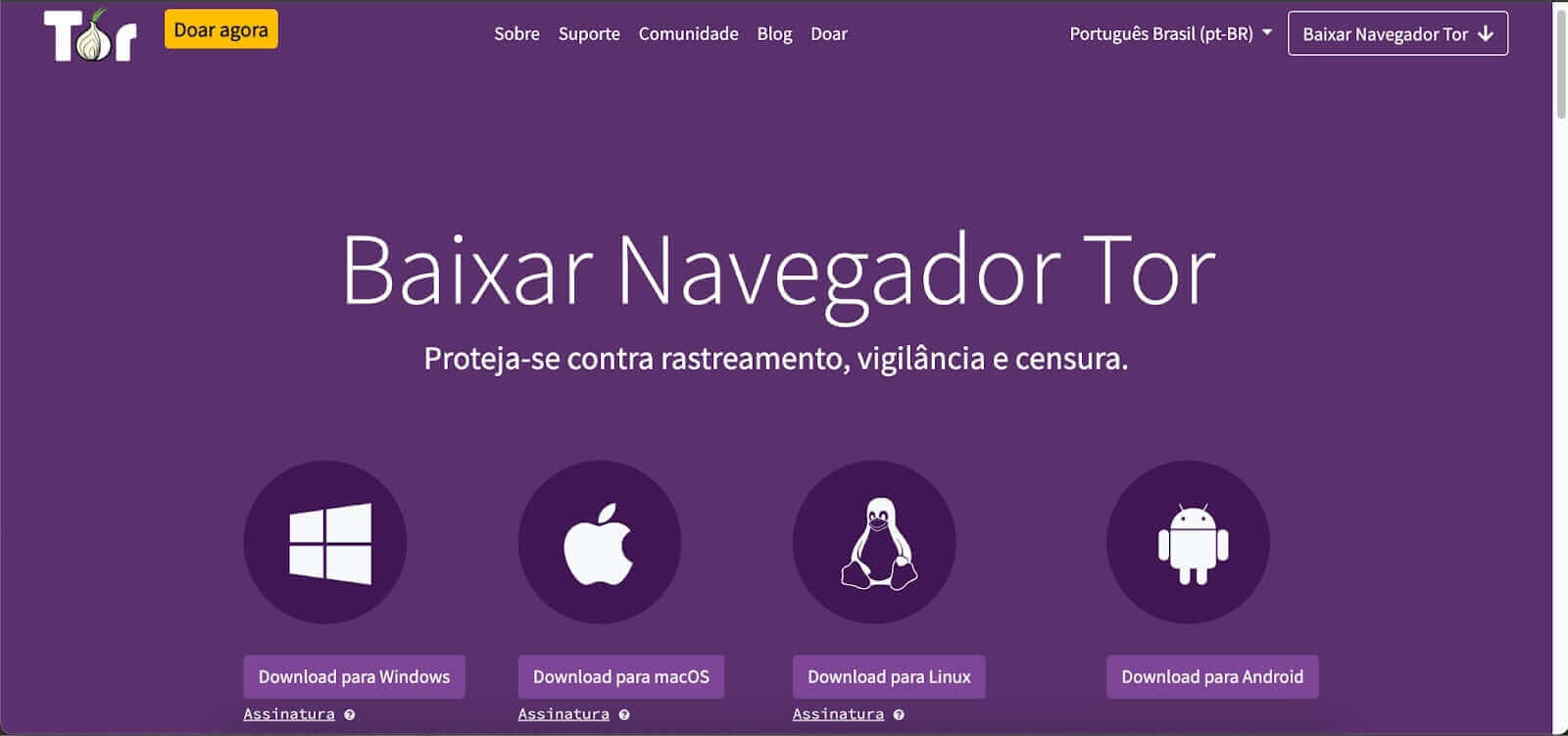 Site do navegador Tor