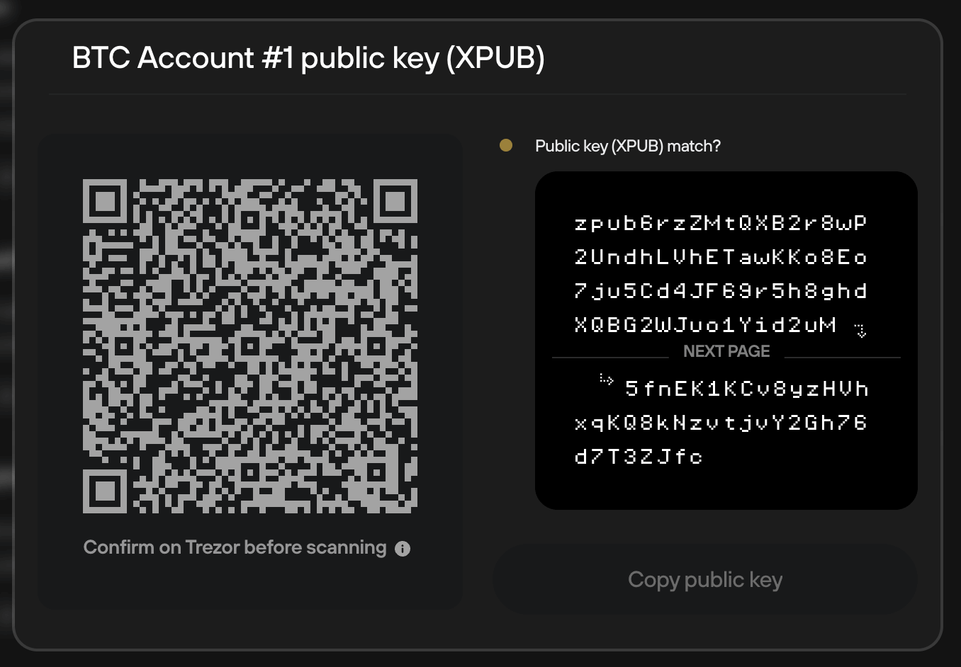xPub gerado no formato de QR Code e texto