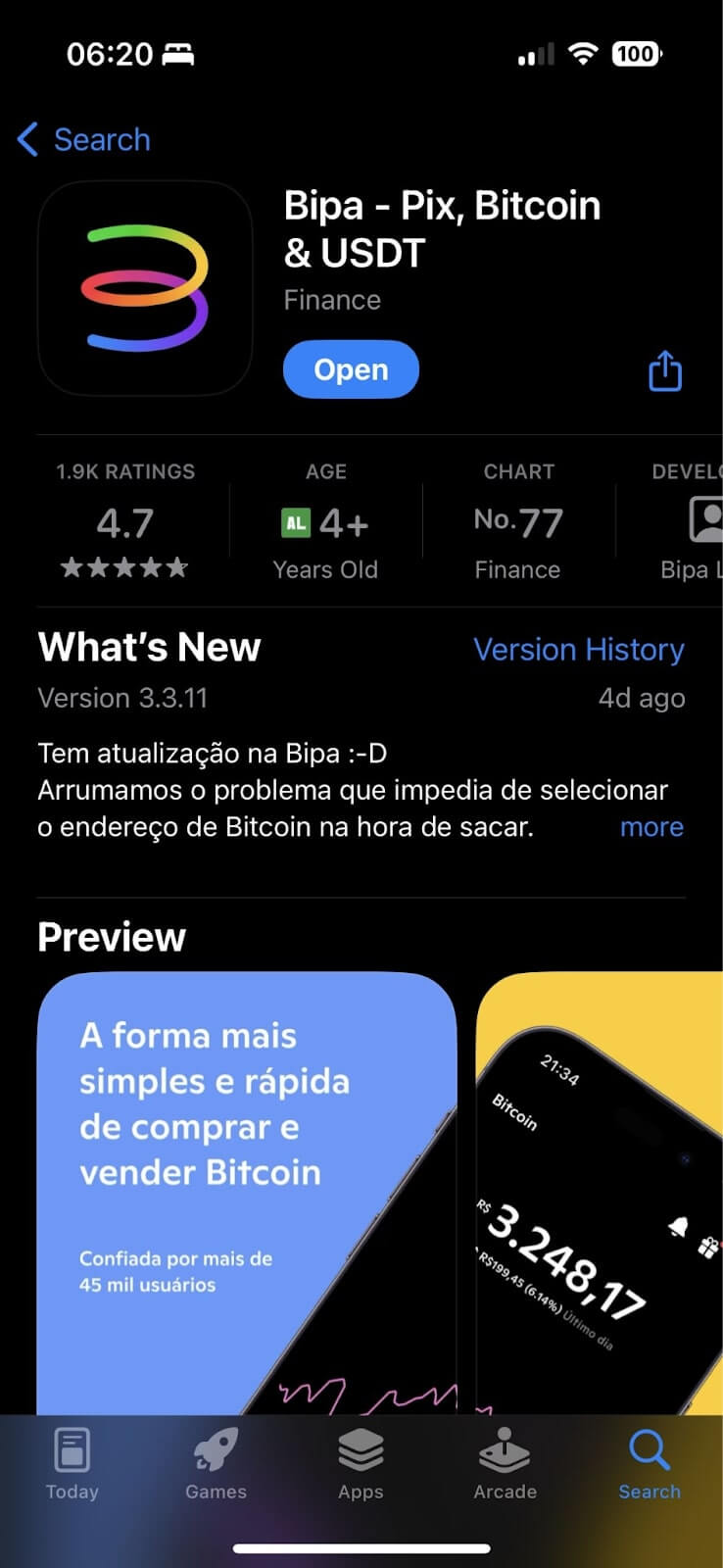 App da Bipa na App Store